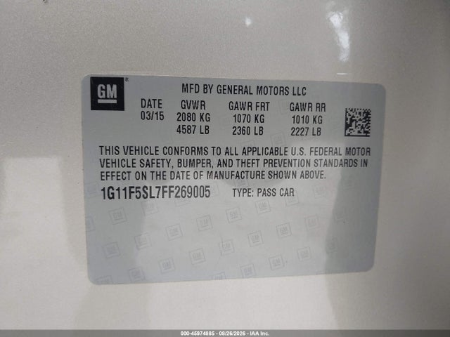 Chevrolet Malibu 1lz 2015 1G11F5SL7FF269005 Image 9