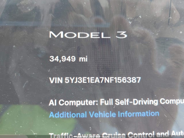 Aukcja sprzedaży 2022 Tesla Model 3 Rear-wheel Drive, vin: 5YJ3E1EA7NF156387, numer aukcji: 45974918