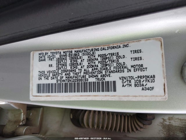2002 Toyota Tacoma Base V6 მანქანა იყიდება აუქციონზე, vin: 5TEHN72N12Z899153, აუქციონის ნომერი: 45974929
