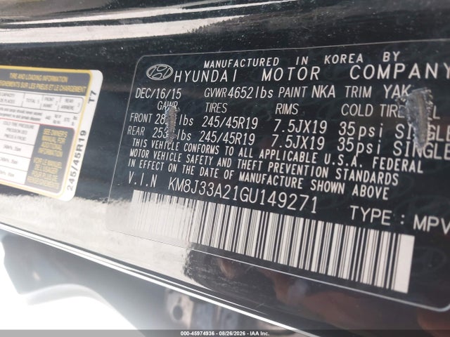 Aukcja sprzedaży 2016 Hyundai Tucson Limited, vin: KM8J33A21GU149271, numer aukcji: 45974936