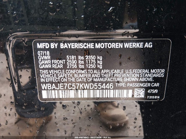 Aukcja sprzedaży 2019 Bmw 540i Xdrive, vin: WBAJE7C57KWD55446, numer aukcji: 45974942