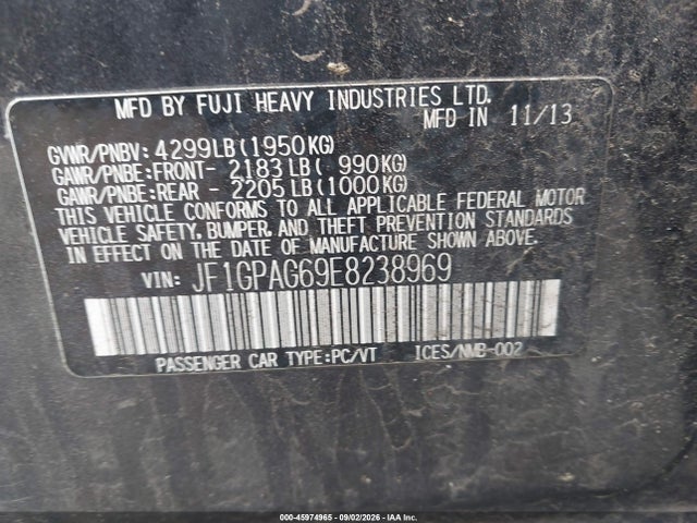 45974965 :رقم المزاد ، JF1GPAG69E8238969 vin ، 2014 Subaru Impreza 2.0i Limited مزاد بيع