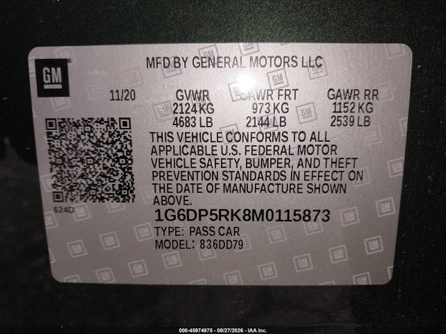 45974975 :رقم المزاد ، 1G6DP5RK8M0115873 vin ، 2021 Cadillac Ct5 Sport مزاد بيع
