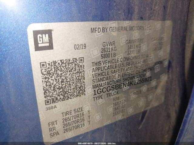 Chevrolet Colorado Wt 2019 1GCGSBEN4K1255921 Image 9