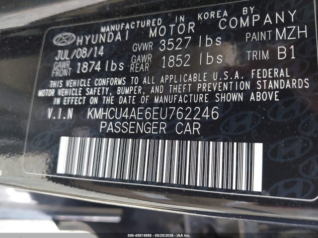Aukcja sprzedaży 2014 Hyundai Accent Gls, vin: KMHCU4AE6EU762246, numer aukcji: 45974998