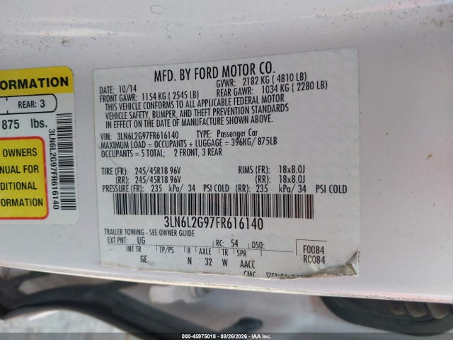 45975018 :رقم المزاد ، 3LN6L2G97FR616140 vin ، 2015 Lincoln Mkz مزاد بيع