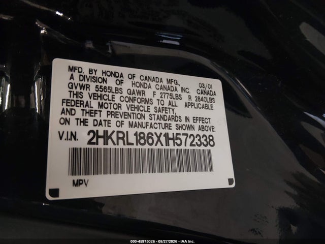 Aukcja sprzedaży 2001 Honda Odyssey Ex, vin: 2HKRL186X1H572338, numer aukcji: 45975026