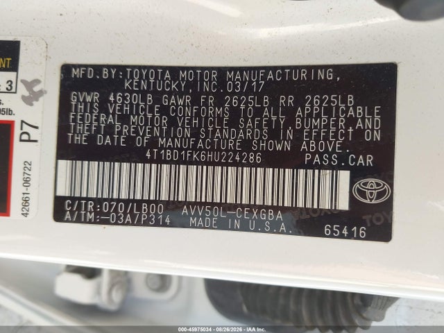 4T1BD1FK6HU224286 Toyota Camry Hybrid Xle