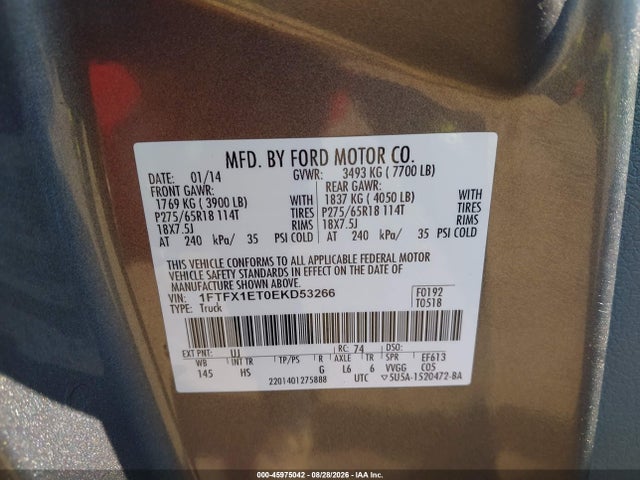 Ford F-150 Lariat 2014 1FTFX1ET0EKD53266 Image 9