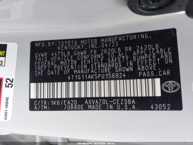 Aukcja sprzedaży 2023 Toyota Camry Se, vin: 4T1G11AK5PU156924, numer aukcji: 45975046