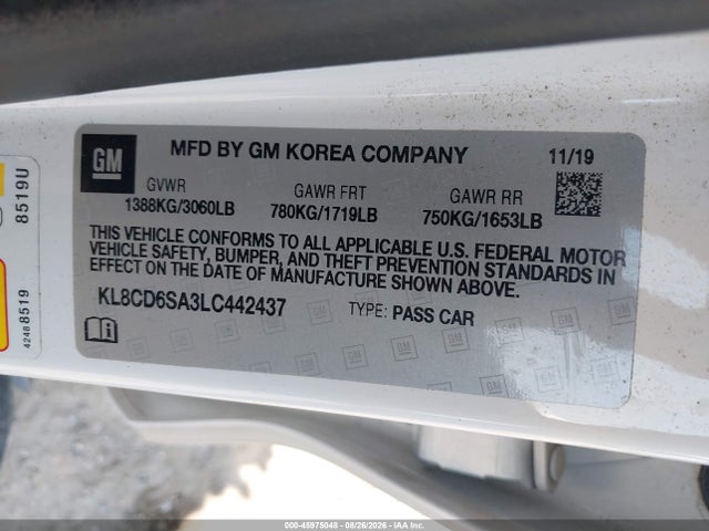 Chevrolet Spark Fwd 1lt Automatic 2020 KL8CD6SA3LC442437 Image 9