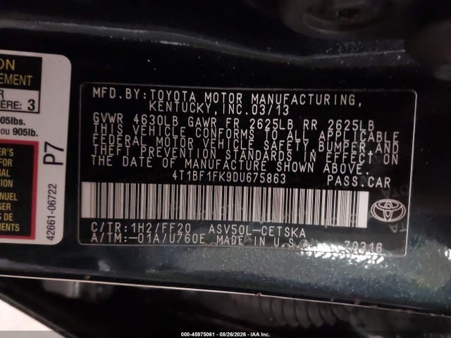 Продажа на аукционе авто 2013 Toyota Camry Se, vin: 4T1BF1FK9DU675863, номер лота: 45975061