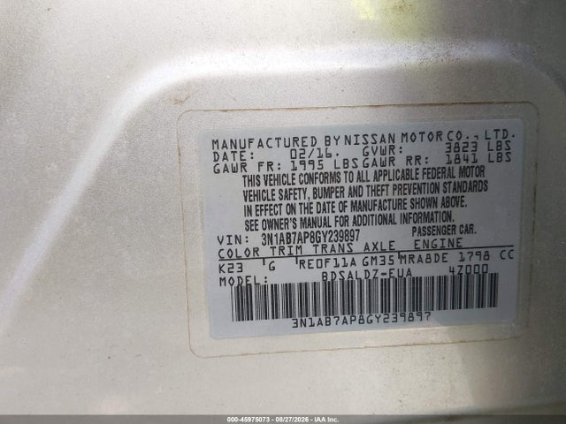Aukcja sprzedaży 2016 Nissan Sentra Sv, vin: 3N1AB7AP8GY239897, numer aukcji: 45975073