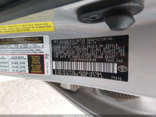 2014 Toyota Camry Se Sport მანქანა იყიდება აუქციონზე, vin: 4T1BF1FK4EU839196, აუქციონის ნომერი: 45975092
