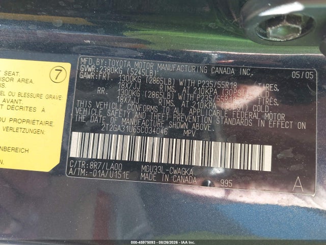 Aukcja sprzedaży 2005 Lexus Rx 330, vin: 2T2GA31U65C034046, numer aukcji: 45975093