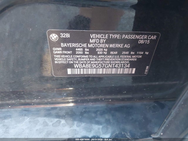 Aukcja sprzedaży 2016 Bmw 328i, vin: WBA8E9G57GNT43134, numer aukcji: 45975095