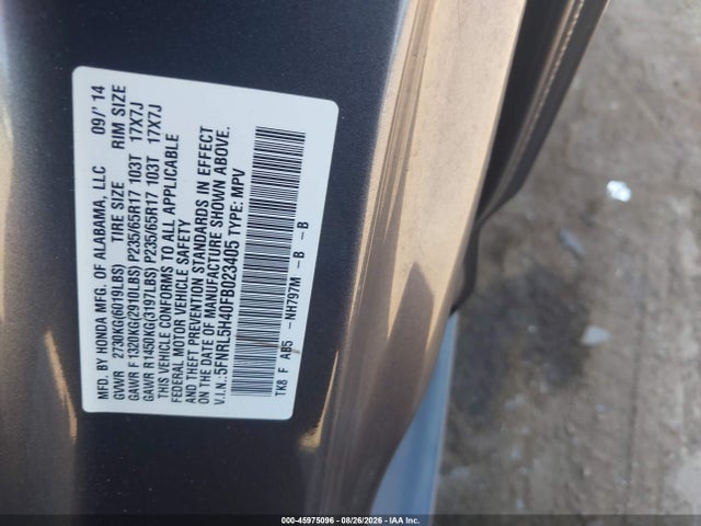 Honda ODYSSEY EX 2015 5FNRL5H40FB023405 Image 9