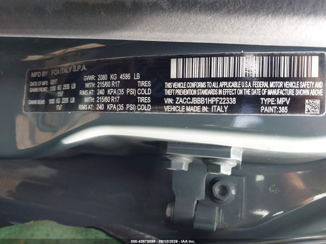 Продажа на аукционе авто 2017 Jeep Renegade Latitude 4x4, vin: ZACCJBBB1HPF22338, номер лота: 45975099