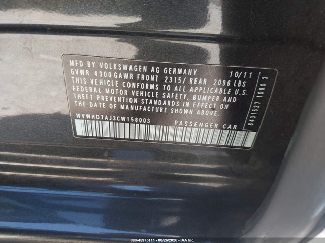 Aukcja sprzedaży 2012 Volkswagen Gti 4-door, vin: WVWHD7AJ3CW158003, numer aukcji: 45975111