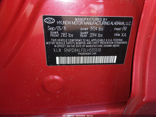 5NPD84LF0LH533510 Hyundai ELANTRA SEL