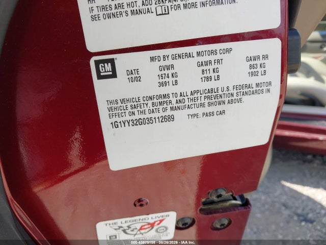 Продаж на аукціоні авто 2003 Chevrolet Corvette, vin: 1G1YY32G035112689, номер лоту: 45975158