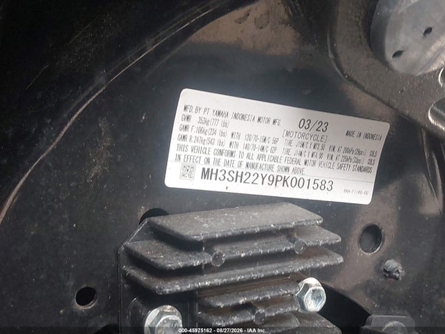 45975162 :رقم المزاد ، MH3SH22Y9PK001583 vin ، 2023 Yamaha Czd300 A مزاد بيع