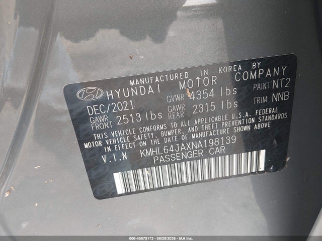 45975172 :رقم المزاد ، KMHL64JAXNA198139 vin ، 2022 Hyundai Sonata Sel مزاد بيع