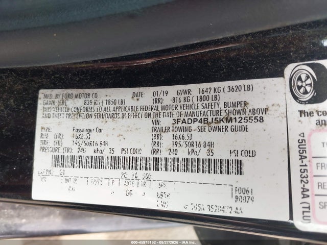 Aukcja sprzedaży 2019 Ford Fiesta Se, vin: 3FADP4BJ5KM125558, numer aukcji: 45975192