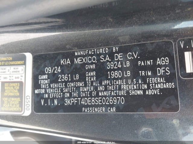 45975197 :رقم المزاد ، 3KPFT4DE8SE026970 vin ، 2025 Kia K4 Lxs مزاد بيع