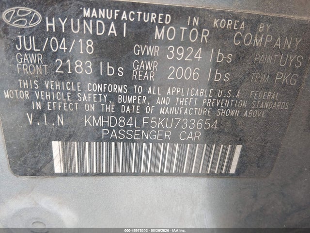 Hyundai ELANTRA SEL 2019 KMHD84LF5KU733654 Image 9