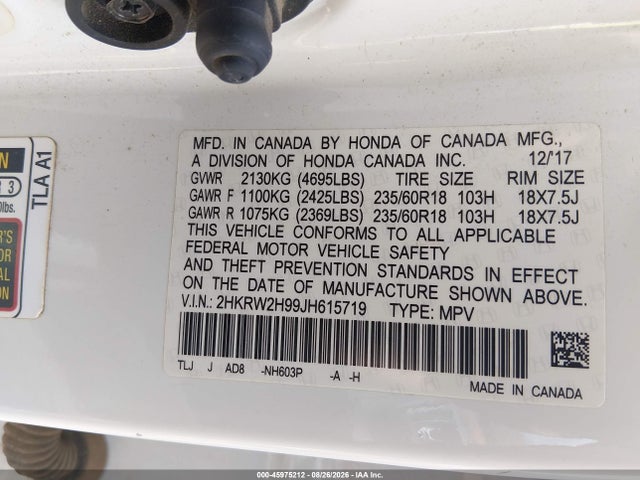 2HKRW2H99JH615719 Honda Cr-v Touring