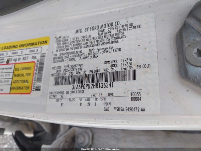 Продажа на аукционе авто 2017 Ford Fusion Energi Se Luxury, vin: 3FA6P0PU2HR136341, номер лота: 45975222