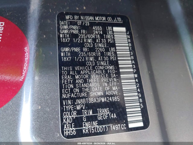 JN8BT3BA3PW424985 Nissan Rogue Sv Fwd