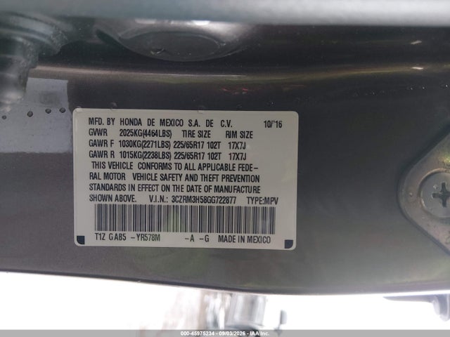 2016 Honda Cr-v Ex მანქანა იყიდება აუქციონზე, vin: 3CZRM3H58GG722877, აუქციონის ნომერი: 45975234