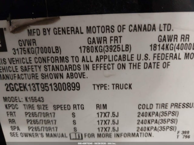 Aukcja sprzedaży 2005 Chevrolet Silverado 1500 Ls, vin: 2GCEK13T951300899, numer aukcji: 45975248