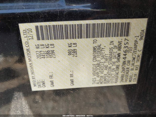 45975253 :رقم المزاد ، 1N4BL2AP7BN446357 vin ، 2011 Nissan Altima 3.5 Sr مزاد بيع