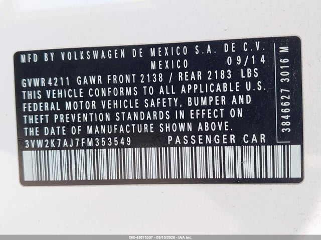 Volkswagen Jetta 2.0l S 2015 3VW2K7AJ7FM353549 Image 9