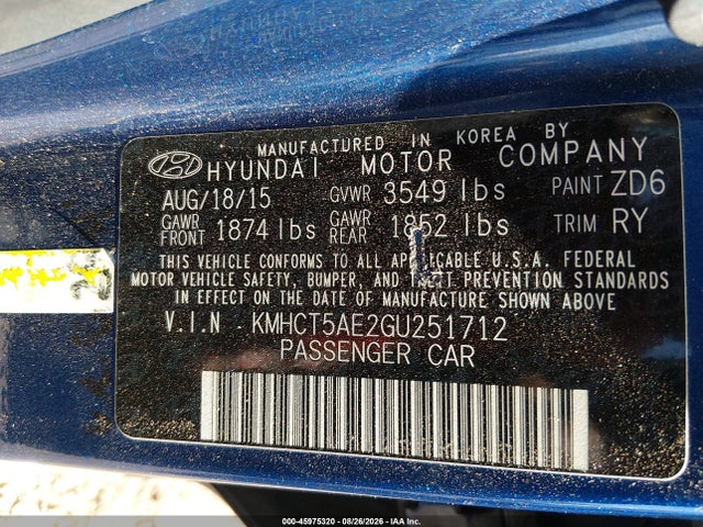 Продаж на аукціоні авто 2016 Hyundai Accent Se, vin: KMHCT5AE2GU251712, номер лоту: 45975320