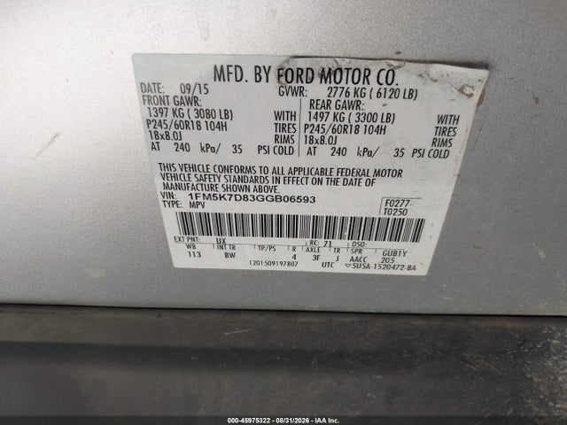 Продажа на аукционе авто 2016 Ford Explorer Xlt, vin: 1FM5K7D83GGB06593, номер лота: 45975322
