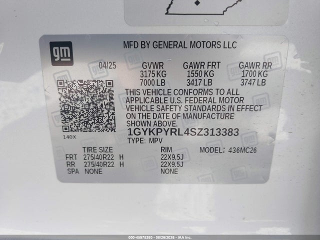 Продаж на аукціоні авто 2025 Cadillac Lyriq Sport 3 Rwd, vin: 1GYKPYRL4SZ313383, номер лоту: 45975380