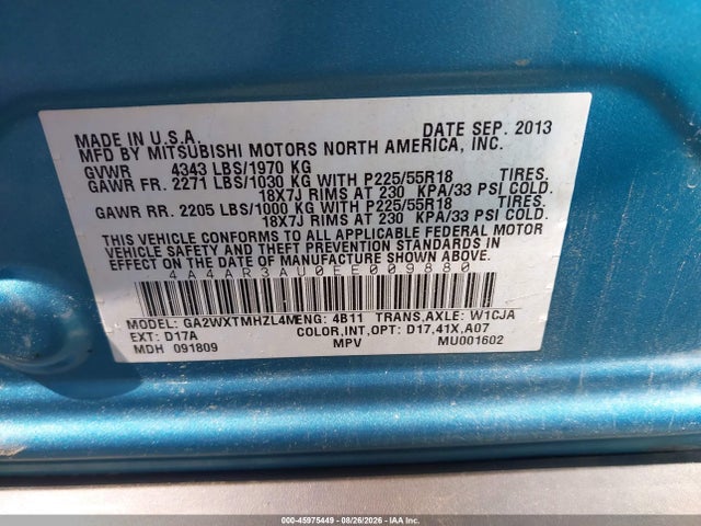 45975449 :رقم المزاد ، 4A4AR3AU0EE009880 vin ، 2014 Mitsubishi Outlander Sport Es مزاد بيع