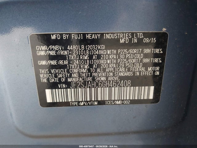 Subaru Forester 2.5i Limited 2016 JF2SJAHC6GH462408 Image 9