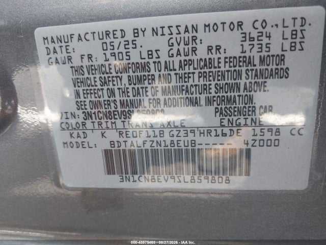 Продаж на аукціоні авто 2025 Nissan Versa 1.6 Sv, vin: 3N1CN8EV9SL859808, номер лоту: 45975465