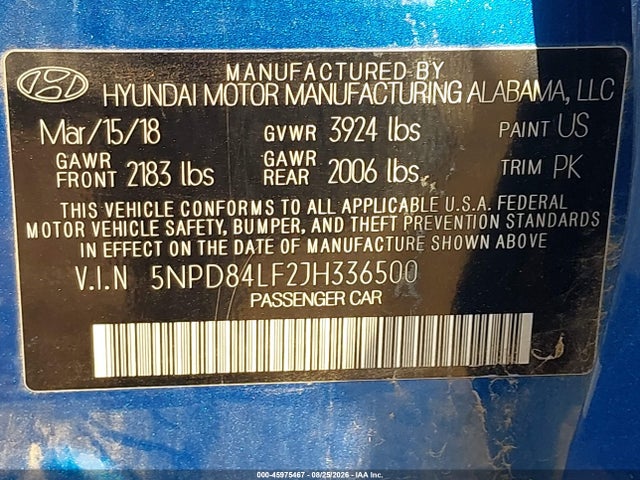 Hyundai ELANTRA SEL 2018 5NPD84LF2JH336500 Image 9
