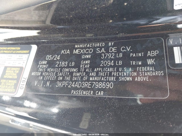 Продажа на аукционе авто 2024 Kia Forte Lxs, vin: 3KPF24AD3RE798690, номер лота: 45975492