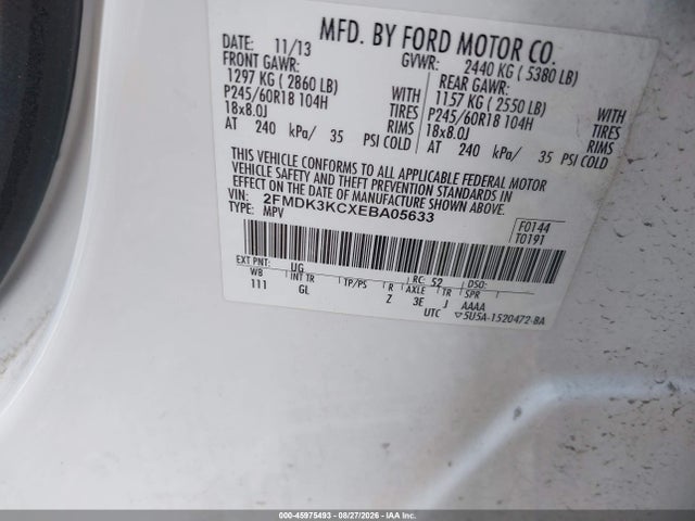 45975493 :رقم المزاد ، 2FMDK3KCXEBA05633 vin ، 2014 Ford Edge Limited مزاد بيع