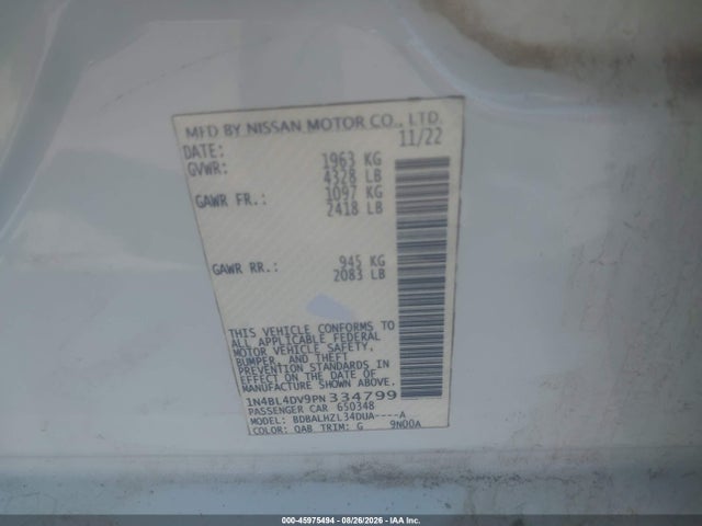 Продаж на аукціоні авто 2023 Nissan Altima Sv Fwd, vin: 1N4BL4DV9PN334799, номер лоту: 45975494