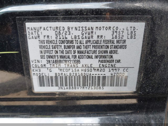 2024 Nissan Sentra S Xtronic Cvt მანქანა იყიდება აუქციონზე, vin: 3N1AB8BV7RY213085, აუქციონის ნომერი: 45975498