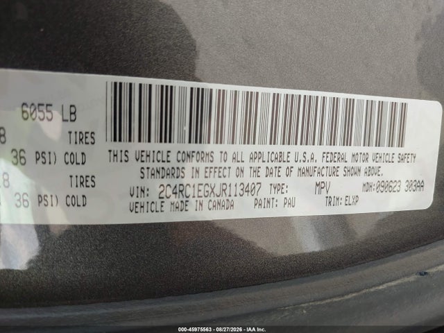 Aukcja sprzedaży 2018 Chrysler Pacifica Touring L Plus, vin: 2C4RC1EGXJR113407, numer aukcji: 45975563