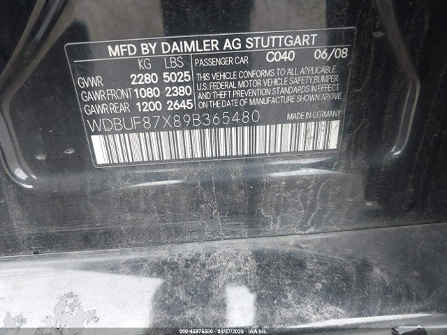 45975580 :رقم المزاد ، WDBUF87X89B365480 vin ، 2009 Mercedes-benz E 350 4matic مزاد بيع